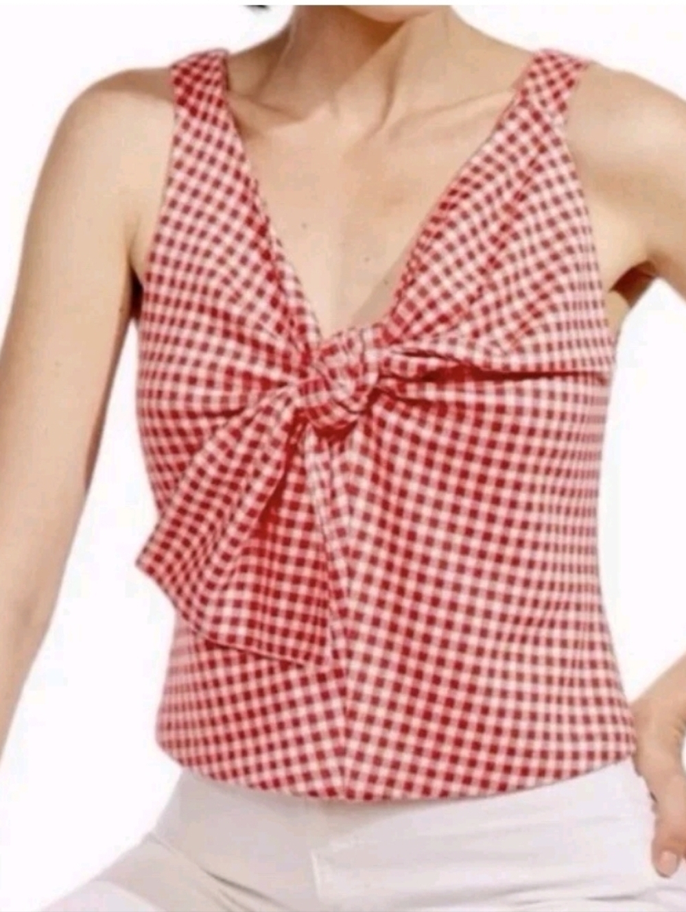 Eva Franco Red White Gingham Check Top Sleeveless Tie Front Size Medium